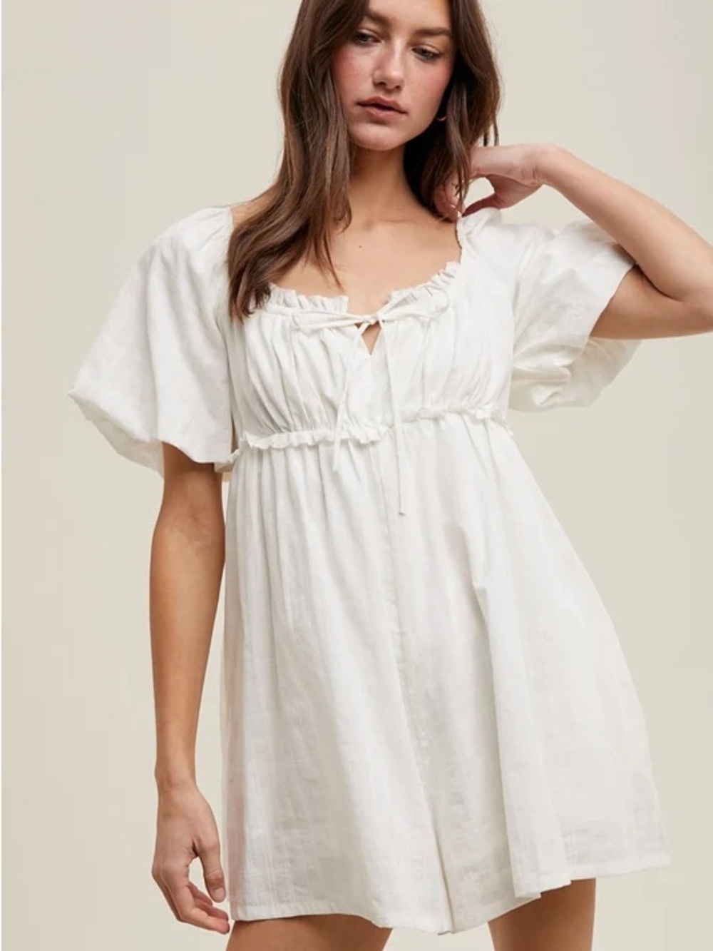White Short Sleeve Babydoll Dress - Women - Picture 5 of 6